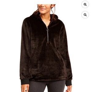 Ideology women faux fur Quarter zip hoodie Black size medium